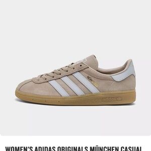 adidas Women’s München Suede Sneaker in Beige and White